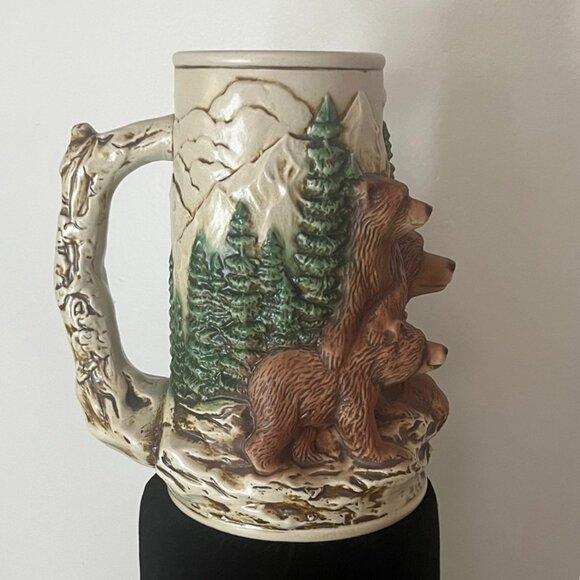 Longton Crown The Noble Grizzly 3D Bear Beer Stein Hand Painted Mother with Cubs - Picture 4 of 7